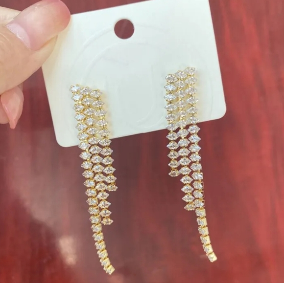 Zircon Golden toned Tassel Earrings - Picture 4 of 8